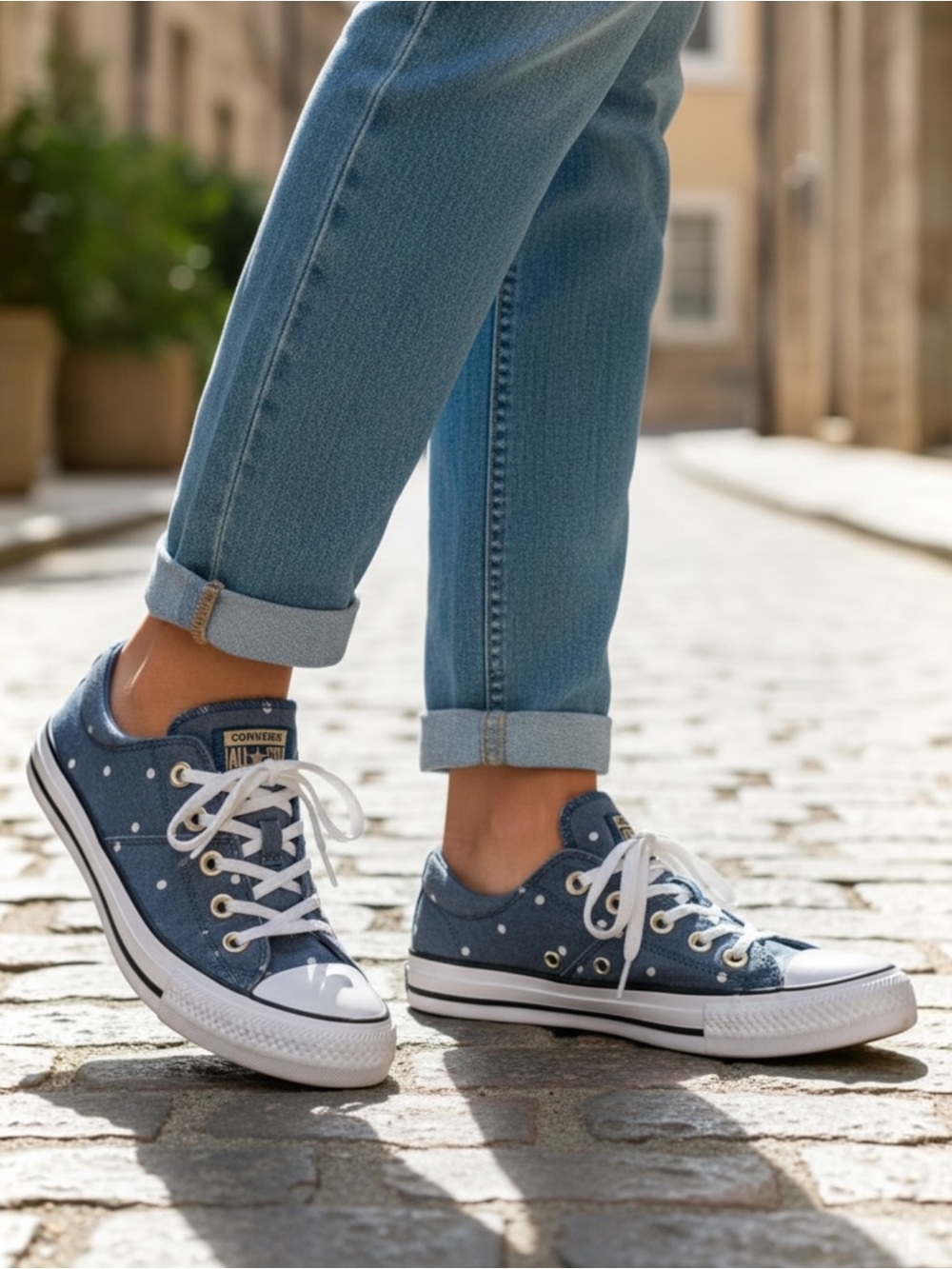 Converse All Star Madison Oxford Blue Canvas Polka Dot Sneakers Women’s Size 5